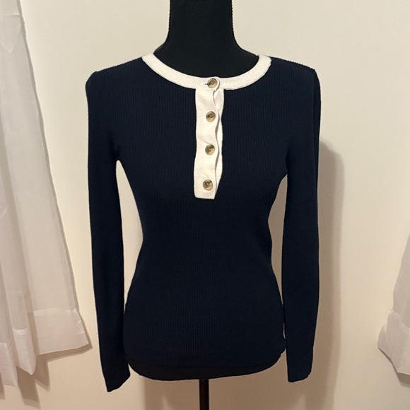 Loft Dark Navy Sweater Half Button - Picture 1 of 5